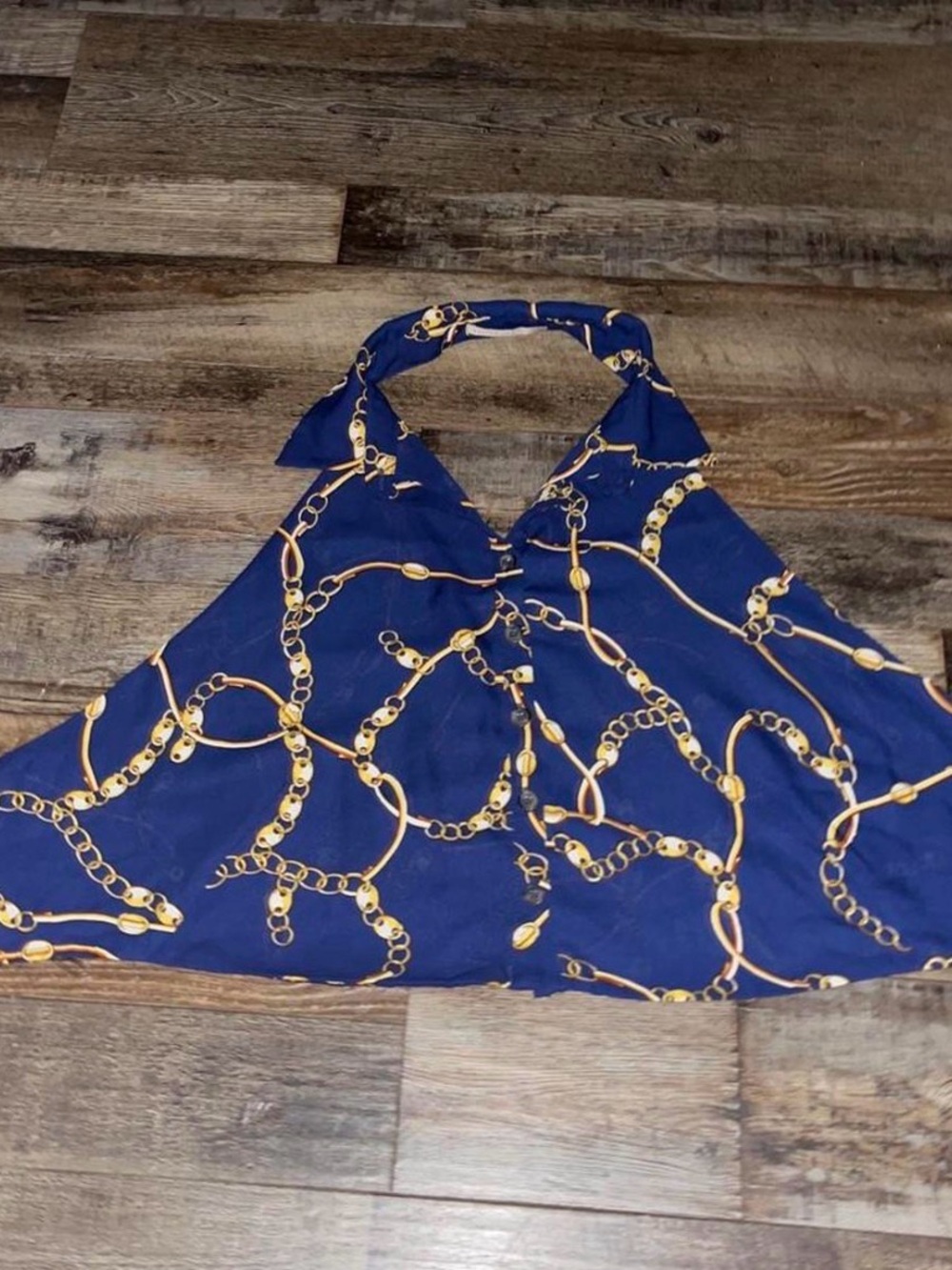 Active USA Navy Halter Camisole with Gold Chain Print